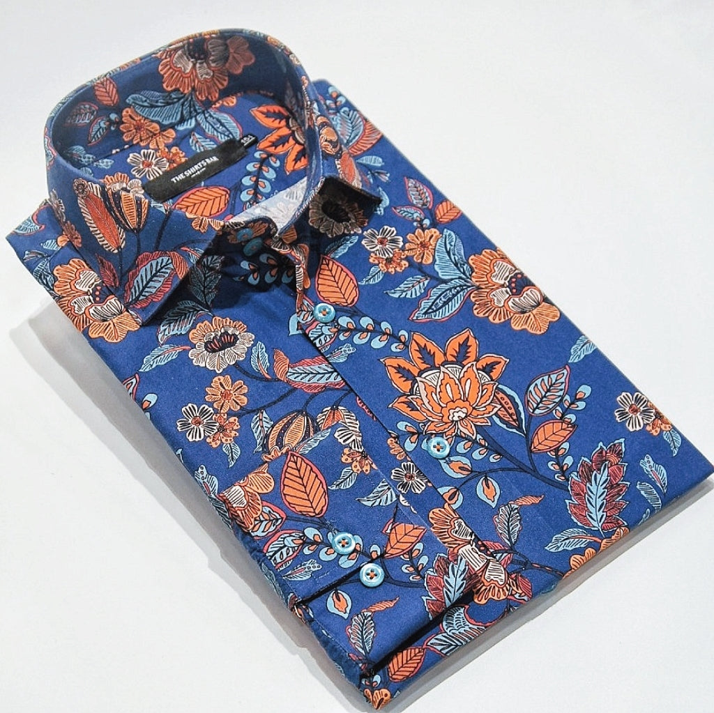 Blue Orange Floral Print.