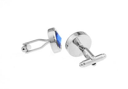 Silver Blue Rounded Cufflink.