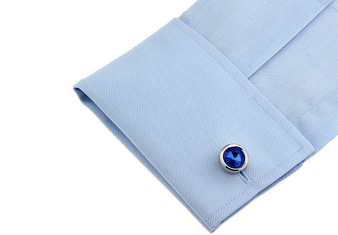 Silver Blue Rounded Cufflink.