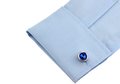 Silver Blue Rounded Cufflink.