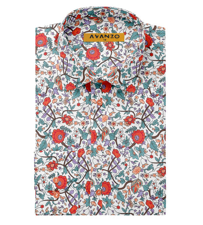 Orange Floral Print Custom Shirt.