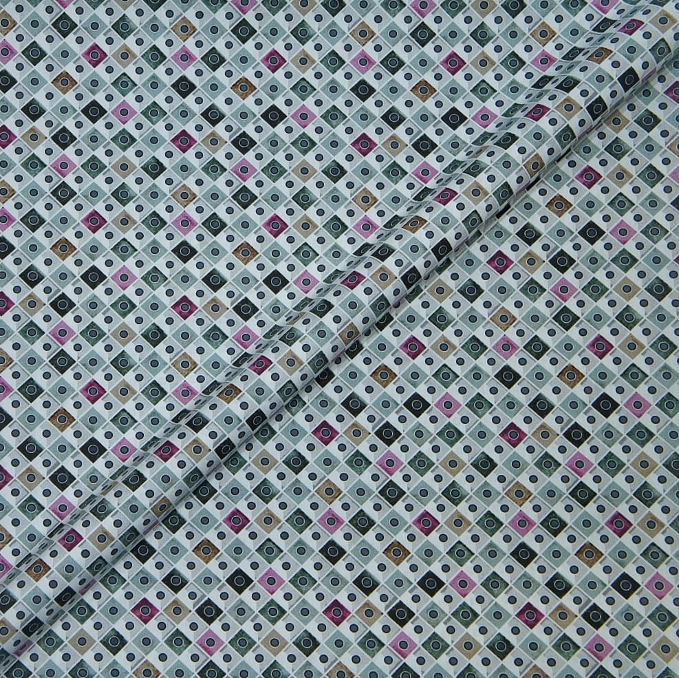 Patterned fabric with small geometric design on a neutral background