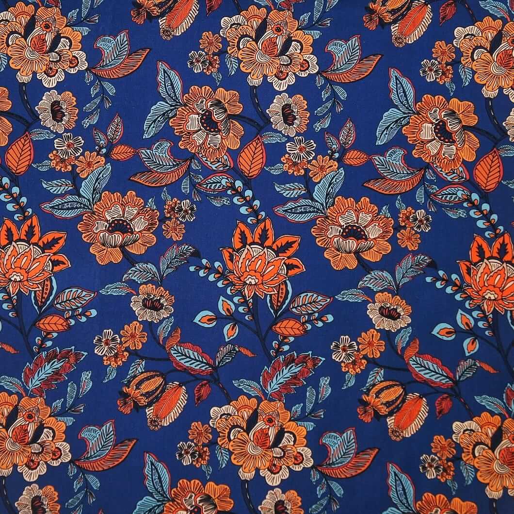 Blue Orange Floral Printed Custom Shirt.