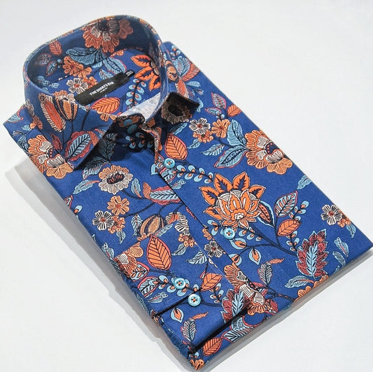 Blue Orange Floral Print.
